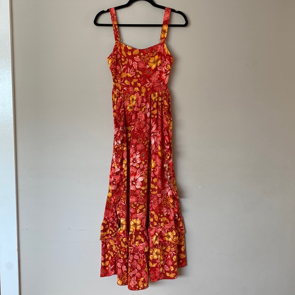 [XS] Abel The Label Long Floral Flowly Dress | Orange-Red
